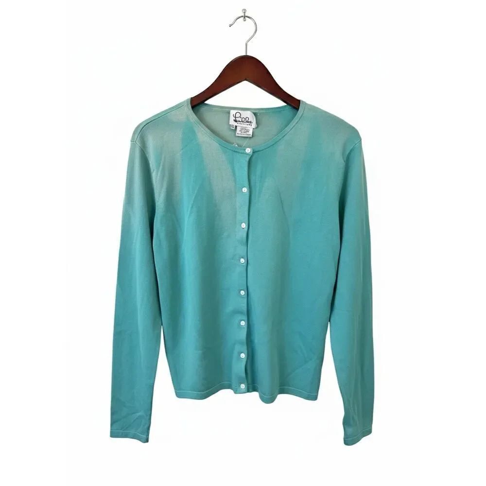 New Vintage Lilly Pulitzer Women’s Boca Blue Silk Buttoned Cardigan Sweater XL